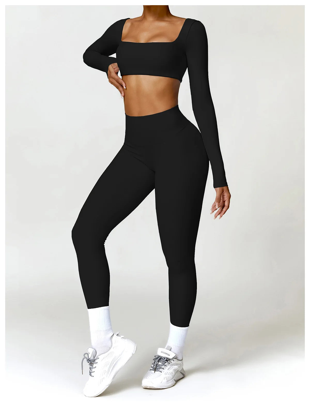 Conjunto de chándal de yoga para mujer, 2 piezas, ropa deportiva para entrenamiento, ropa deportiva, leggings de gimnasio, sujetador de fitness, top corto, trajes deportivos de manga larga