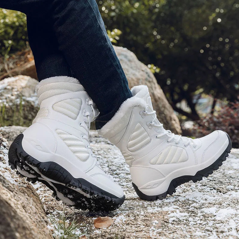 Botas de nieve de invierno para hombre y mujer, impermeables, de cuero, muy cálidas, para exteriores, senderismo, trabajo, talla grande