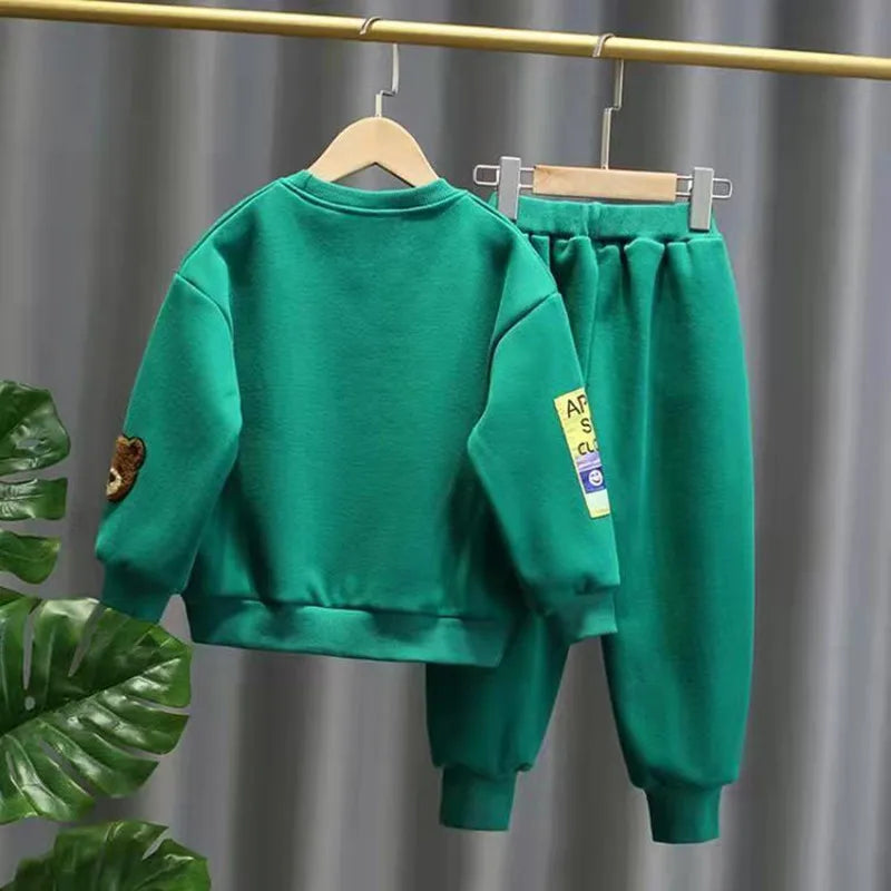 Conjunto de ropa para niños, primavera y otoño, nuevo, suéter de dibujos animados para niños y bebés, pantalones, 2 piezas, ropa deportiva para niños y niñas.