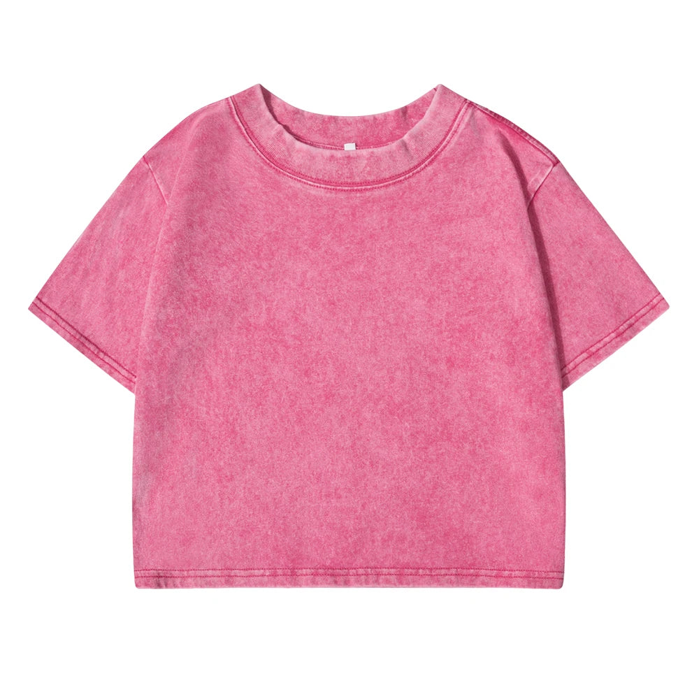 Camiseta lavada ajustada y lisa, moda femenina, algodón suave, ropa de calle, informal, deportiva, de manga corta, estilo retro, para mujer