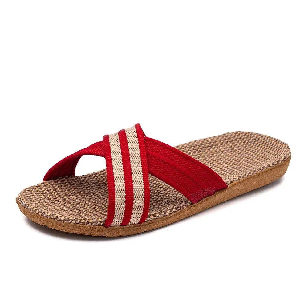 Sandalias planas de lino para mujer, ligeras y casuales, de talla grande, para verano, para el hogar, envío gratis