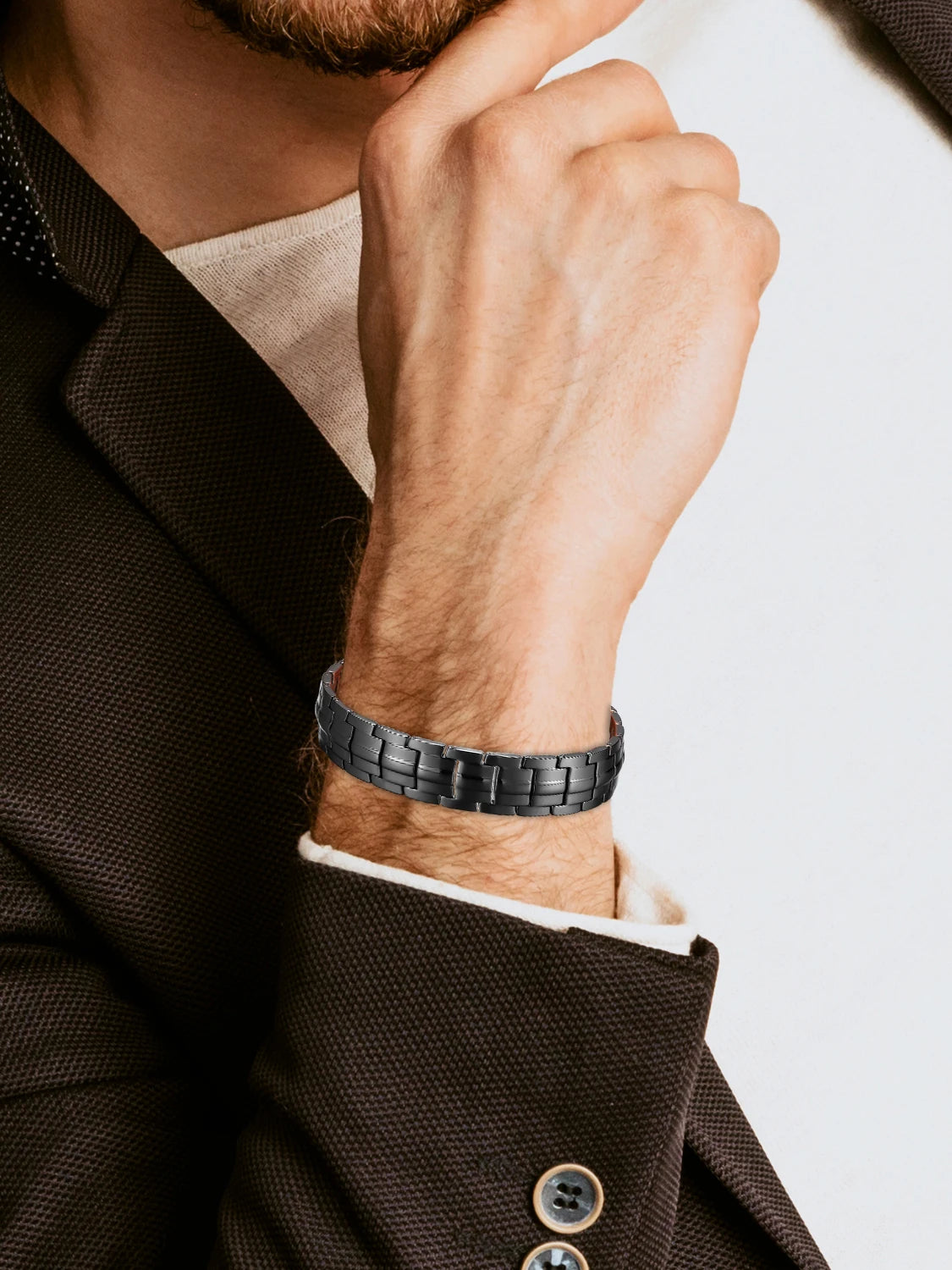 Pulseras magnéticas de cobre de alta resistencia para hombre con imanes de neodimio de doble fila, tamaño ajustable, ideal como regalo para parejas.