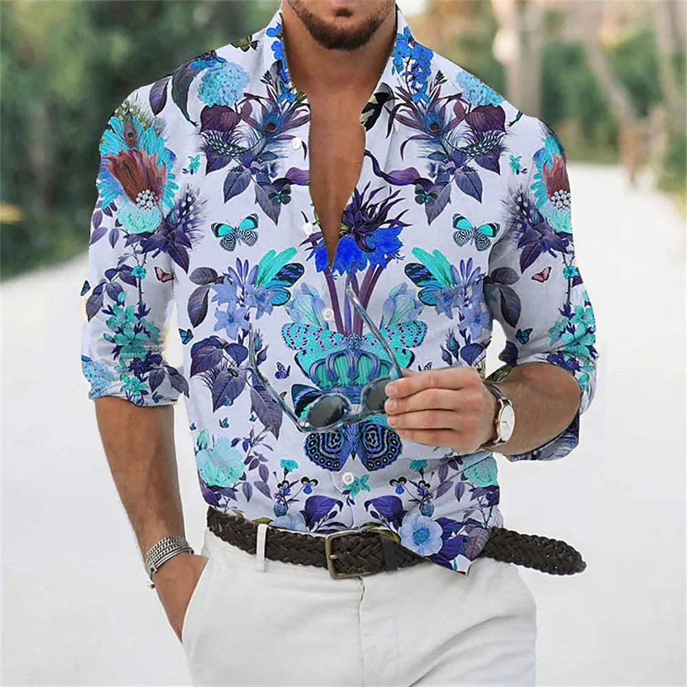 2023 Men's Hot Selling Shirt Long Sleeve Button Lapel Print Pattern Men's Top Soft and Comfortable Spring/Summer New Style
