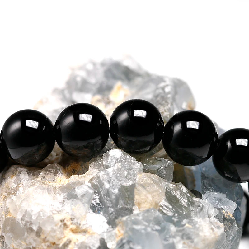 Pulsera de turmalina negra natural, pulsera de cuentas de piedra, pulsera energética de gemas para hombres, pulsera energética de yoga, hecha a mano, regalo para mujeres