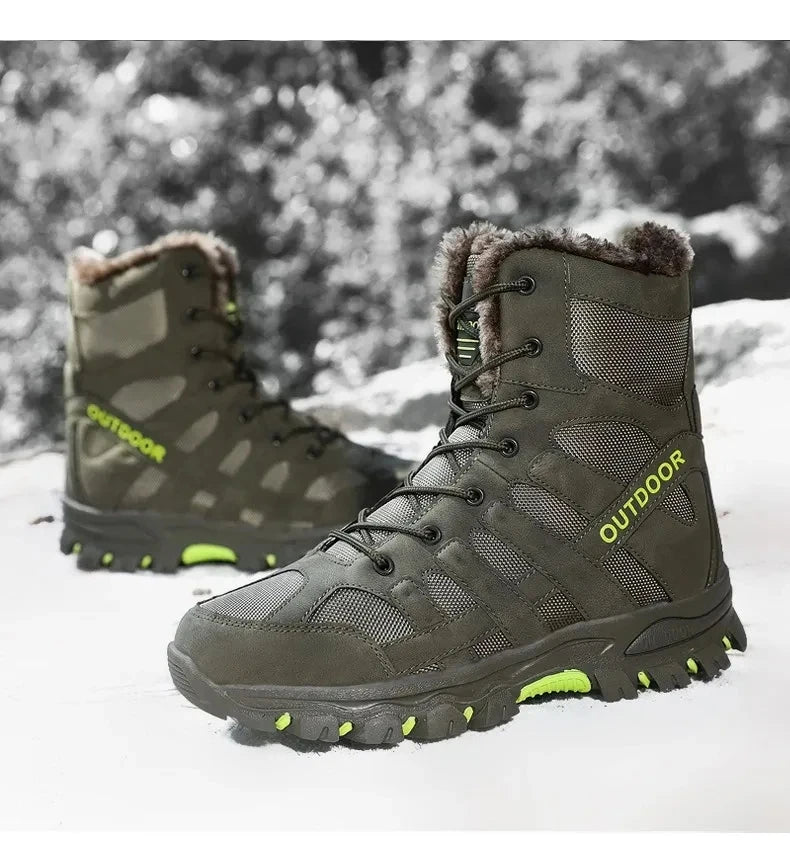 Brand Winter Men's Boots Thick Plush Warm Snow Boots Lace-UP Men Ankle Boots Outdoor Waterproof Men's Motorcycle Boots Size 47