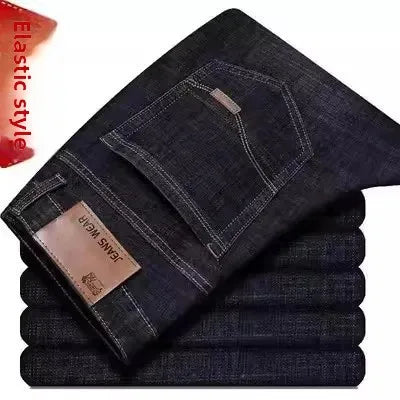 Pantalones vaqueros holgados de pierna recta, elásticos, resistentes al desgaste y versátiles para trabajo y construcción.