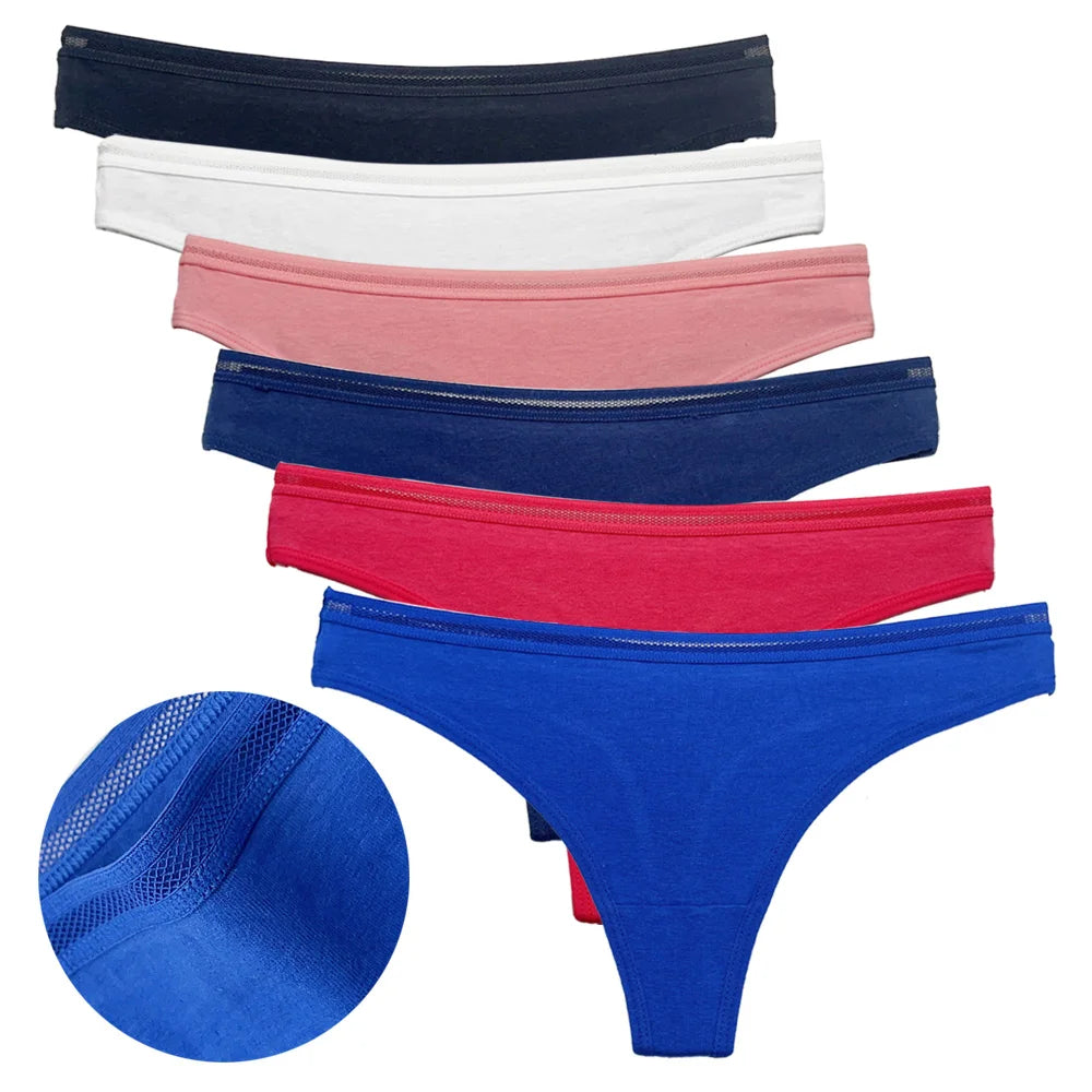 Conjunto de 5 bragas de algodón para mujer, tanga, ropa interior sexy, lencería femenina, bragas íntimas de color liso.