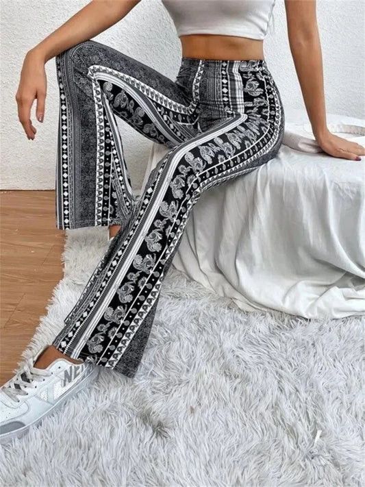 Bohemian Style Yoga Flared Pants High Waist Personalized and trendy street style Women's High Elasticity Fitness Gym Tights