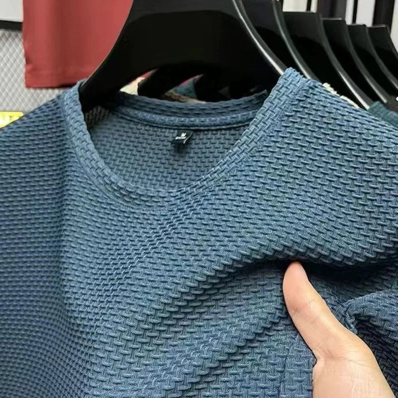 Camiseta de seda de hielo para hombre, manga corta, ligera, transpirable, cómoda, fresca, informal, moderna, de verano, elástica, ajustada.