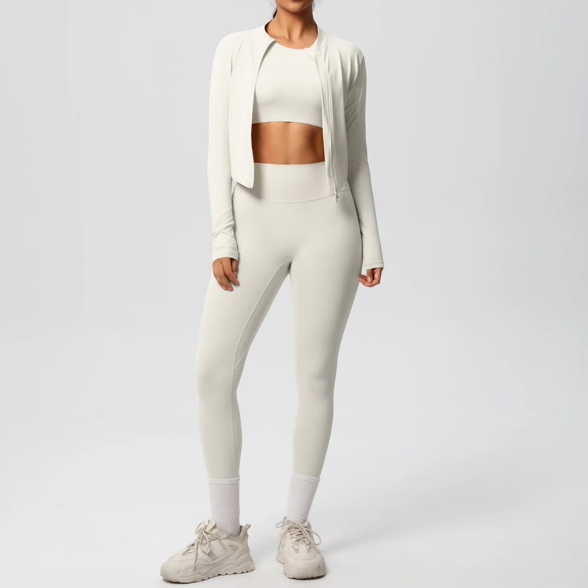 Conjunto de leggings de yoga, top deportivo con cremallera y manga larga, transpirable, para correr al aire libre, pantalones de yoga ajustados e informales, ropa de fitness