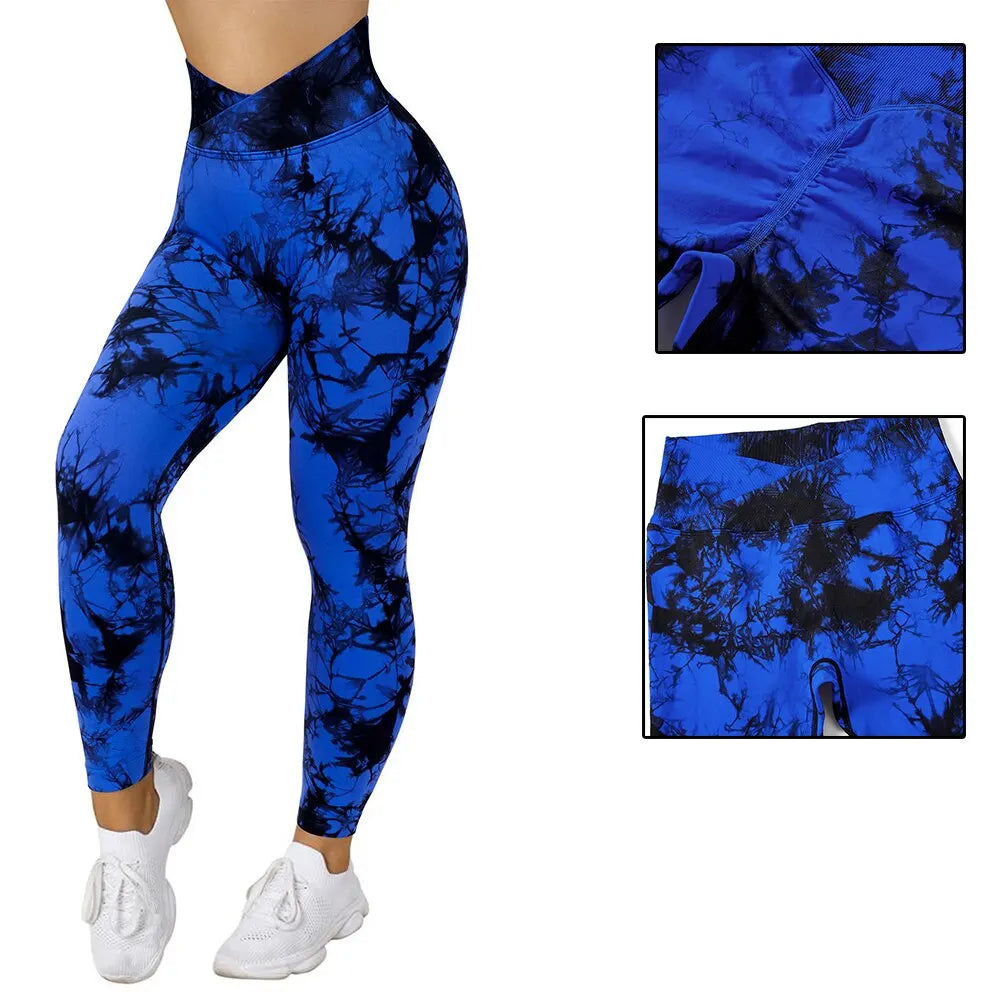 Mallas deportivas con efecto tie-dye para mujer, leggings push up para entrenamiento, leggings deportivos para mujer, pantalones de gimnasio sin costuras con efecto push-up