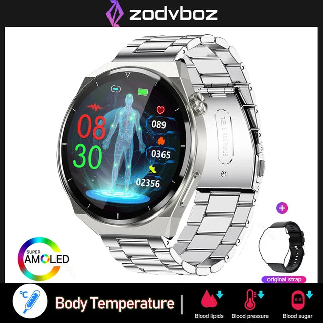 Reloj inteligente con tratamiento láser para hombres, dispositivo con ECG, PPG, frecuencia cardíaca, azúcar en sangre, monitor de salud, para Android e iOS, 2024