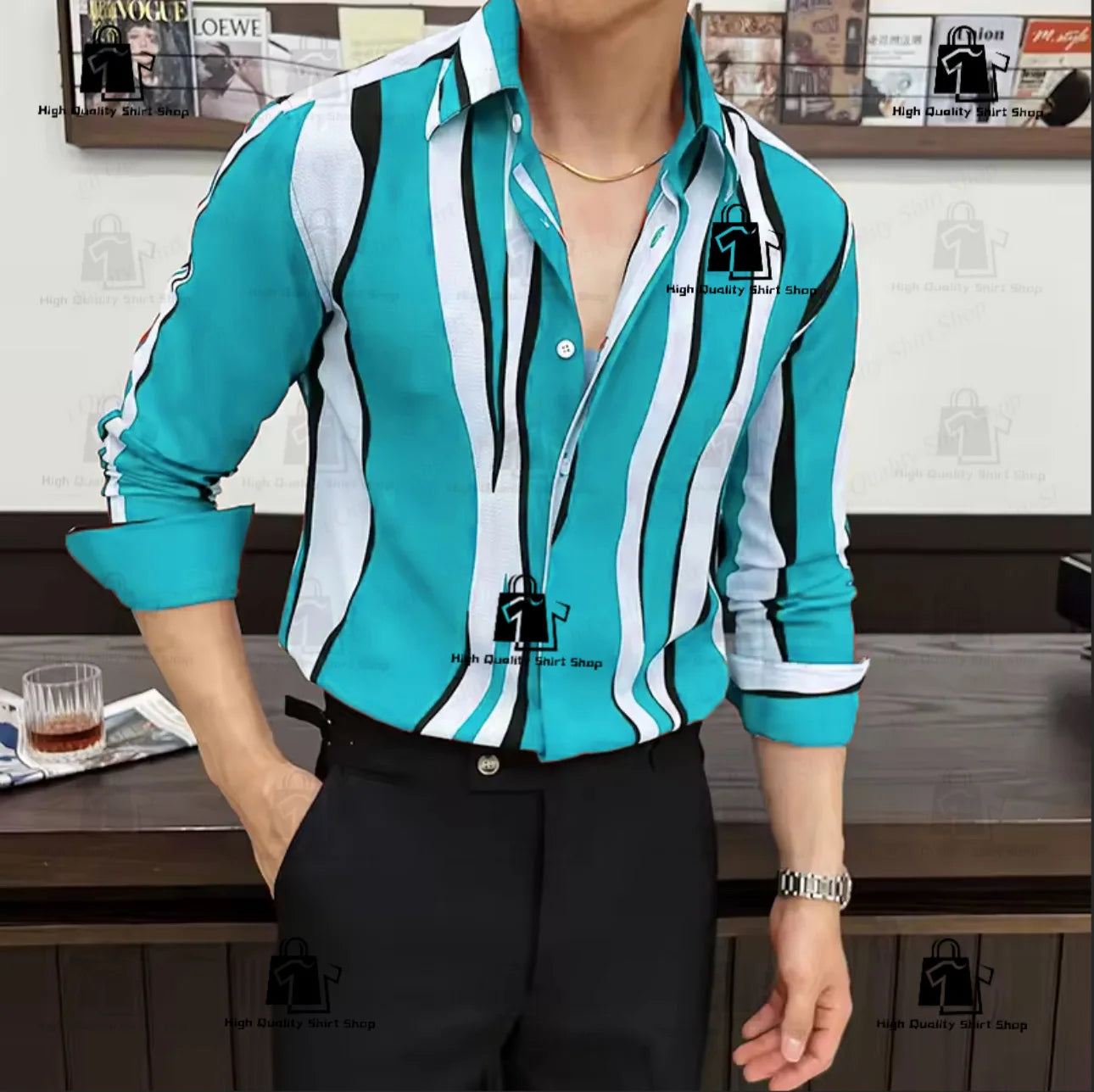 Camisa de rayas para hombre, estilo moderno, manga larga, corte holgado, informal, versátil, para uso diario y urbano.