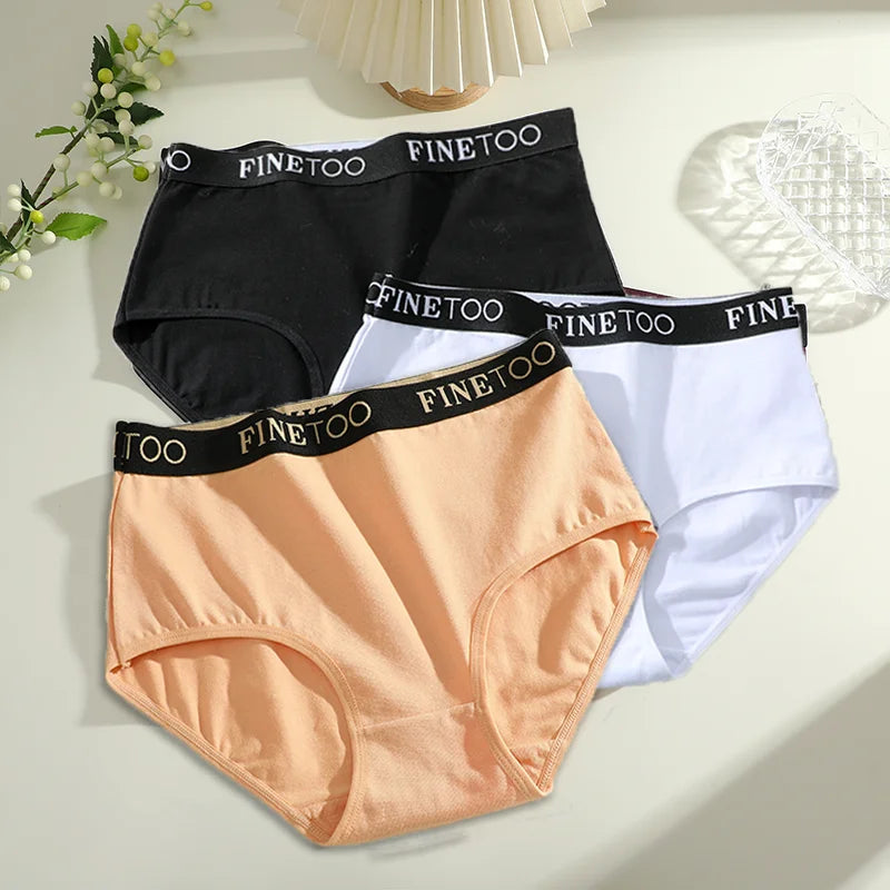 Finetoo - 3 calzoncillos de algodón para mujer, tallas grandes, sin costuras, transpirables, de cintura baja, suaves, tallas S-XXL