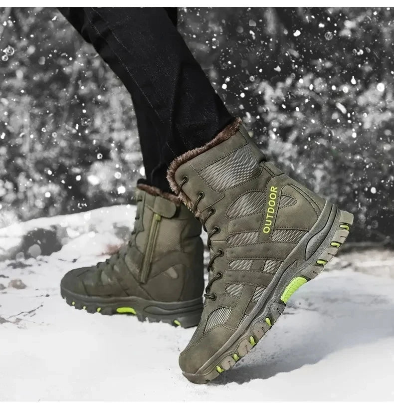 Brand Winter Men's Boots Thick Plush Warm Snow Boots Lace-UP Men Ankle Boots Outdoor Waterproof Men's Motorcycle Boots Size 47