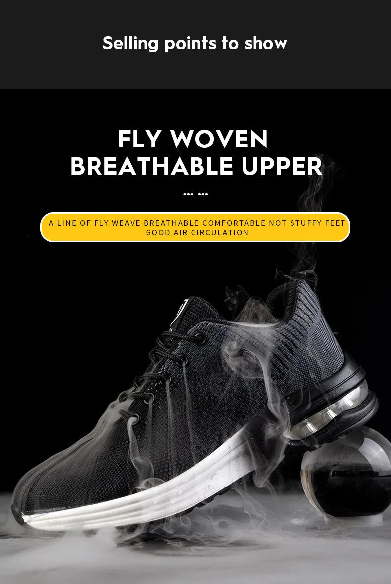 Zapatos de trabajo de protección anti-aplastamiento para hombres y mujeres, zapatos indestructibles anti-perforación, zapatos de trabajo con amortiguación de aire, zapatos de seguridad con puntera de acero para hombre.