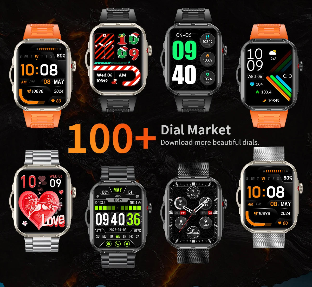 Reloj inteligente de 2,01 pulgadas para hombre y mujer, con linterna LED, control del ritmo cardíaco, para deportes al aire libre y fitness, resistente al agua