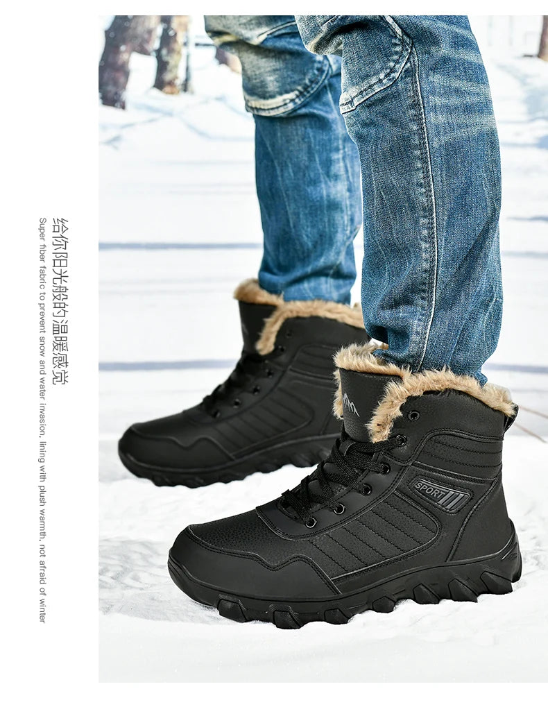Botas de invierno para hombre, zapatillas cálidas, impermeables, antideslizantes, de felpa, de cuero, talla grande 48, novedad de 2024