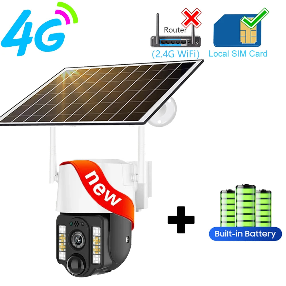 Protección de seguridad Camara Vigilancia Wifi Cámaras solares de Segurid 4g Exterior 5MP Vigilancia inteligente del hogar IP CCTV