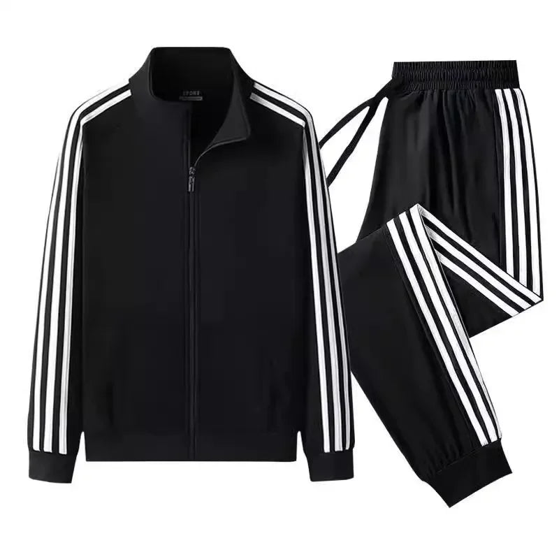 Conjunto de ropa deportiva informal para hombre, primavera y otoño, cárdigan abierto de tres rayas finas, sudadera con capucha y pantalones, conjunto ligero para hombre