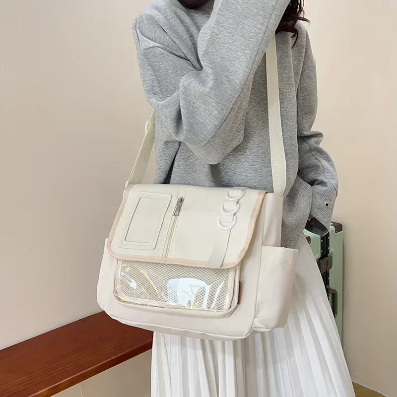 Nuevo bolso bandolera informal de nailon de estilo universitario, de gran capacidad, para estudiantes, estudiantes, estudiantes, estudiantes, estudiantes, tendencia de viaje, con un solo hombro inclinado.