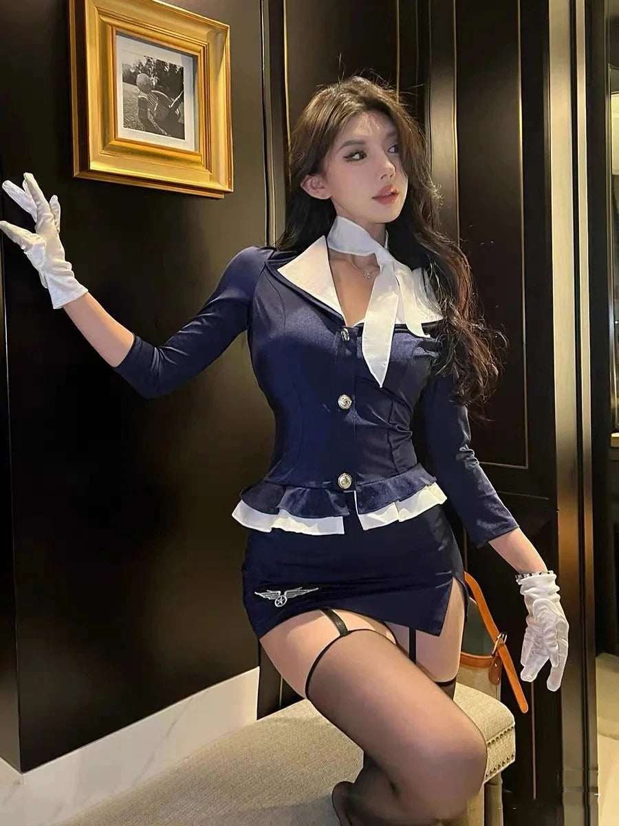 2025NEW Airline Stewardess Cosplay For Woman Sexy Air Hostess Uniform Halloween Costumes Fancy Role Play Party