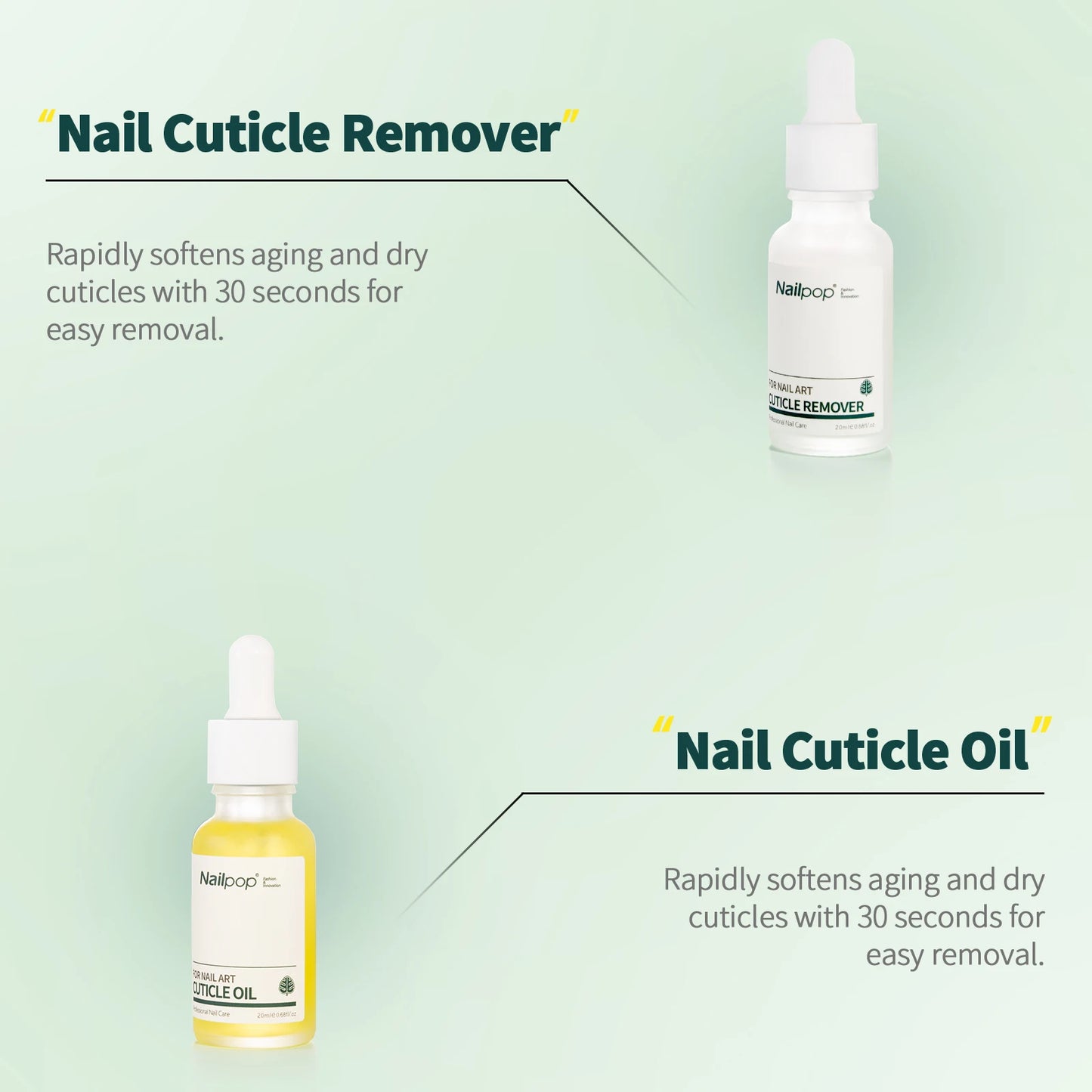 Juego de herramientas de manicura Nailpop con suavizante para eliminar la piel muerta, aceite nutritivo para cutículas, reparador de uñas, hidratante y brillante (20 ml)
