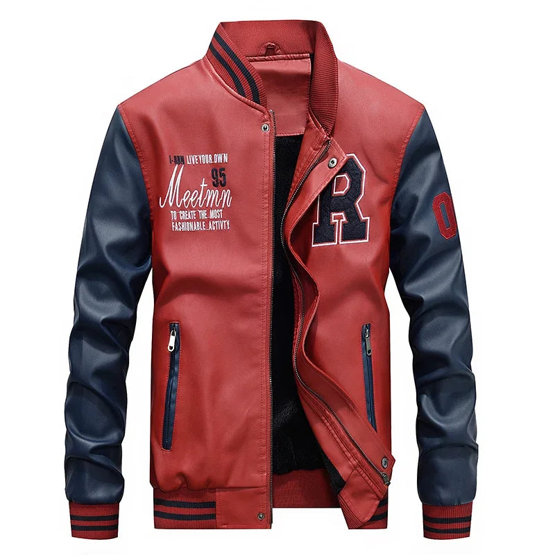 Chaquetas de cuero de béisbol delgadas de motocicleta de moda 2025 para hombre, chaqueta de cuero cálida de otoño e invierno, chaqueta de cuero de vellón de vuelo para hombre C
