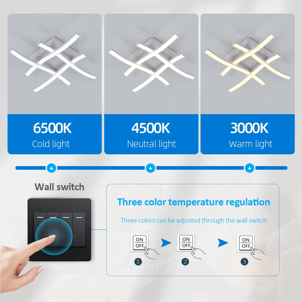 Lámpara de techo LED moderna para sala de estar, restaurante, luz variable de 3 colores, dormitorio, balcón, 24 W, diseño curvo