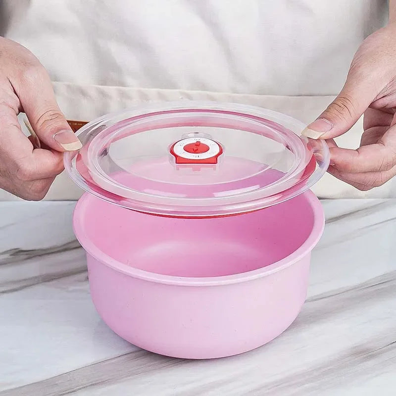Juego de 3 loncheras redondas de trigo con tapa, aptas para microondas, recipientes sellados, caja de almacenamiento para utensilios de cocina.