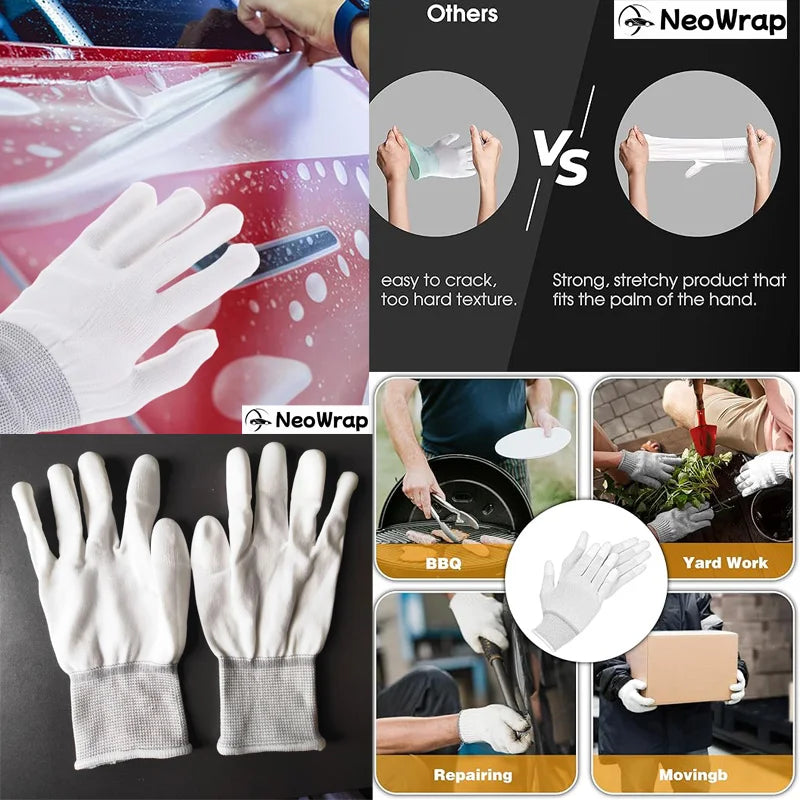 Guantes de vinilo para coche, de nailon recubierto de PU, antiestáticos, con punta de los dedos, antipolvo, para tintado de ventanas, herramientas de instalación de película