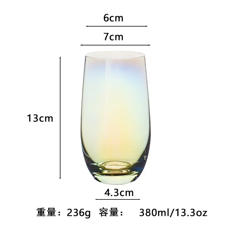 Vaso de agua redondo transparente de vidrio de alta calidad, colorido, con forma de huevo, resistente al calor, con borde dorado, para jugo, para uso doméstico.