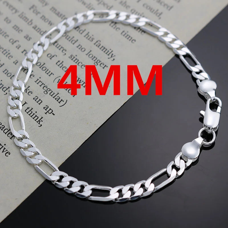 Cadena de plata 925 de 4 mm para hombre y mujer, conjunto de pulsera, collar y joyería, regalo de Navidad, dijes para boda.
