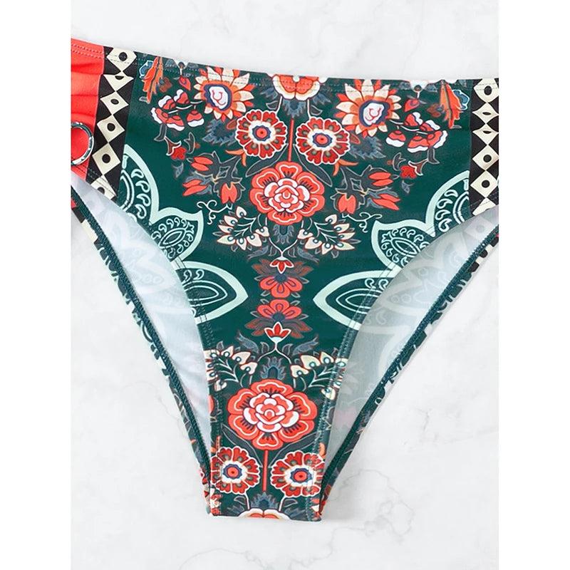 Conjunto de bikini para mujer, novedad de 2025, traje de baño de talla grande con efecto push up y estampado floral grande, ropa de playa.
