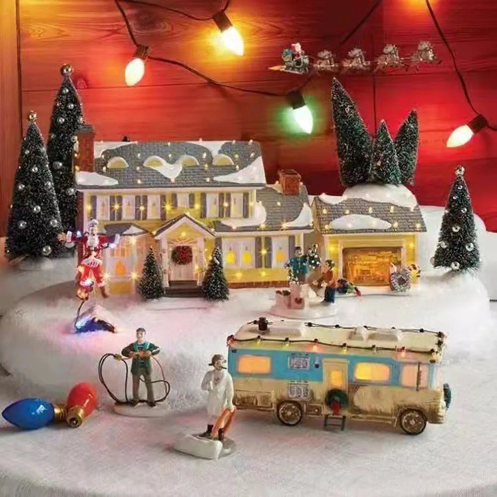 Adorno navideño de resina único hecho a mano para casa pequeña con luces LED para tu hogar y jardín festivos.