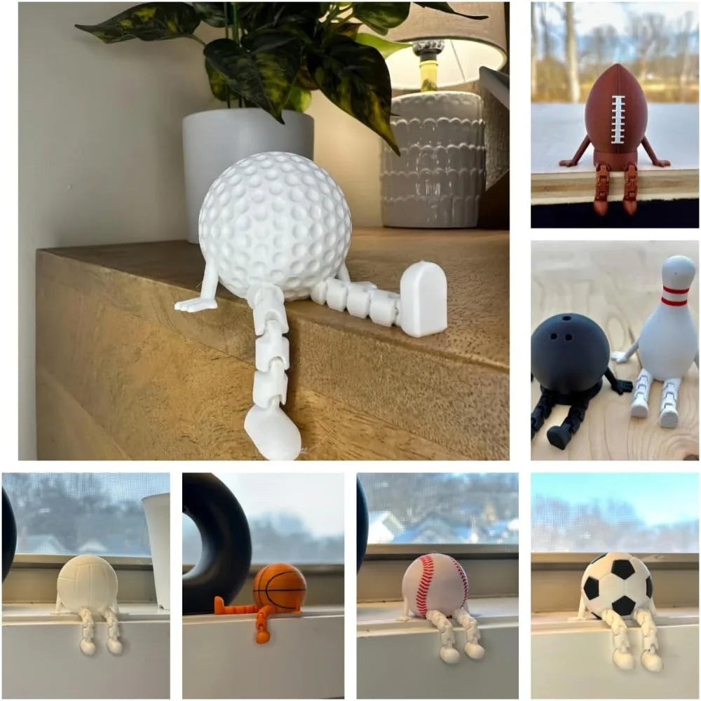 Figura de balón deportivo en miniatura de baloncesto, fútbol, béisbol y voleibol con patas articuladas, minidecoración para estanterías y escritorios.