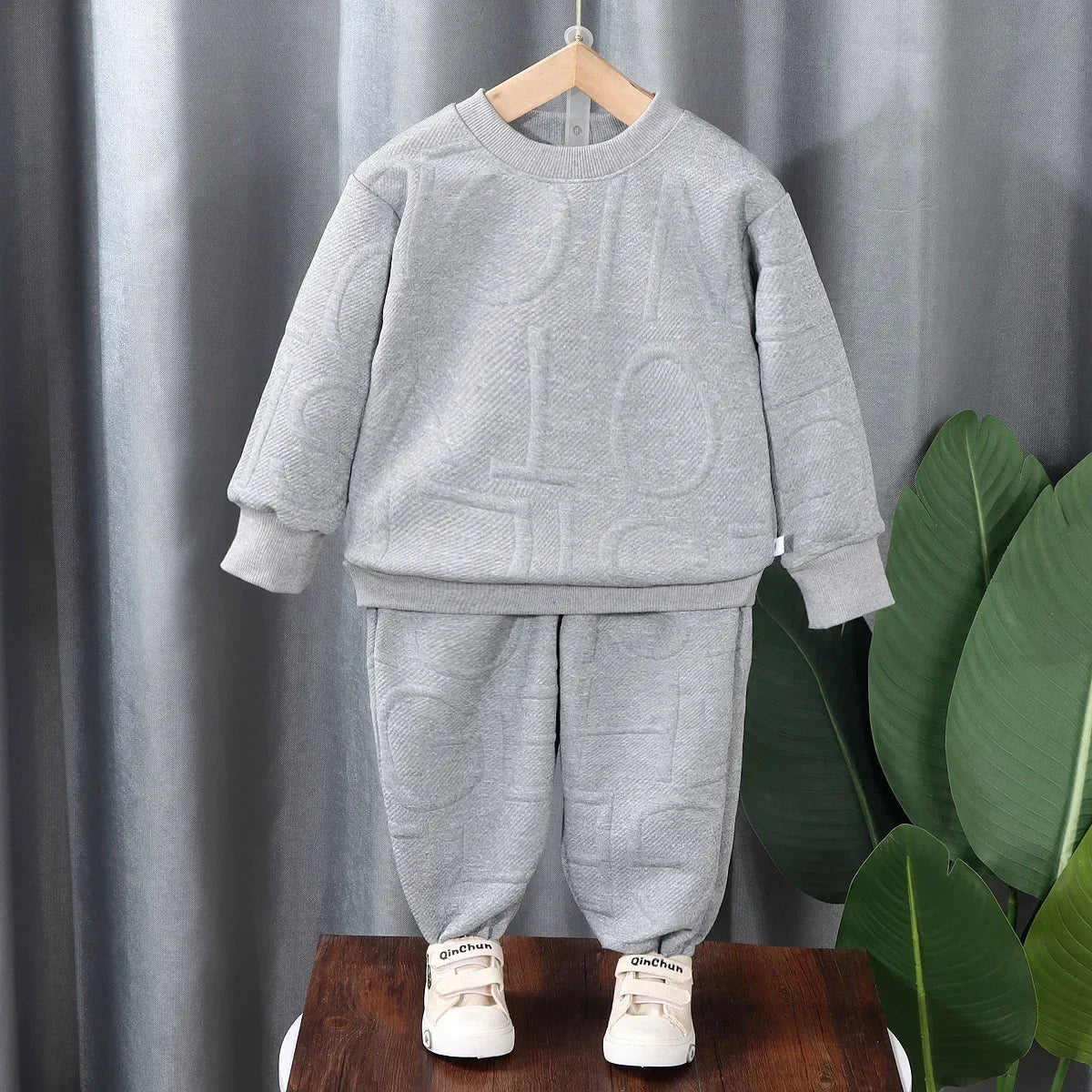 Ropa para niños, sudadera estampada de cuello redondo de manga larga y pantalones con puños, traje de 2 piezas, ropa exterior informal sencilla