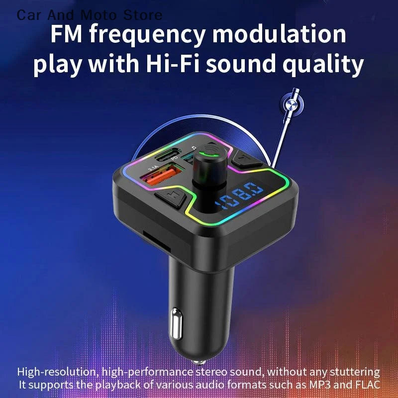Transmisor FM Bluetooth 5.3, receptor inalámbrico, reproductor MP3, cargador de coche, carga rápida USB PD, adaptador de kit manos libres para coche
