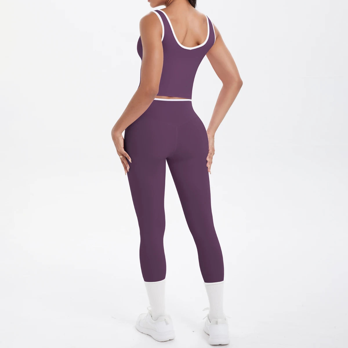 Conjunto de 2 piezas de pantalones de yoga con espalda descubierta y leggings para correr, de cintura alta, con estampado de melocotón y glúteos, para fitness y deportes.