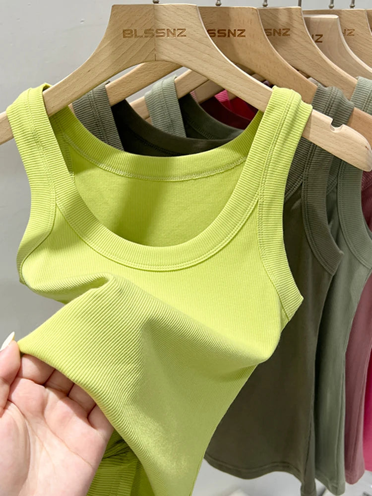 Zjaiss - Camisola de tirantes acanalada con cuello redondo para mujer, básica, elástica, de verano 2025
