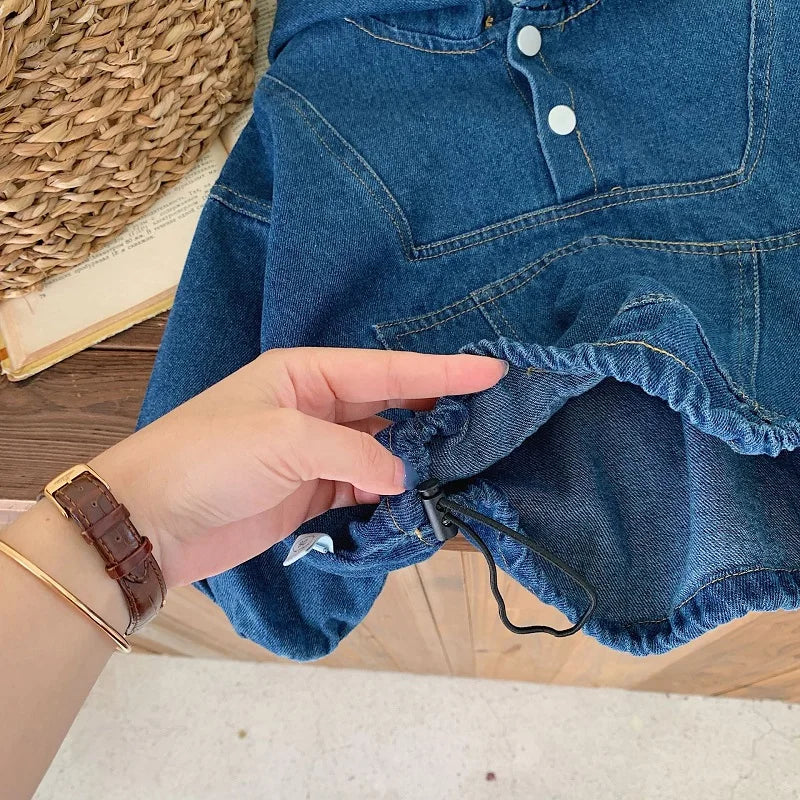 Ropa para niños Primavera y Otoño, sudadera con capucha de mezclilla para niño, conjunto de pantalón y top de manga larga de color liso Baoyang para mujer