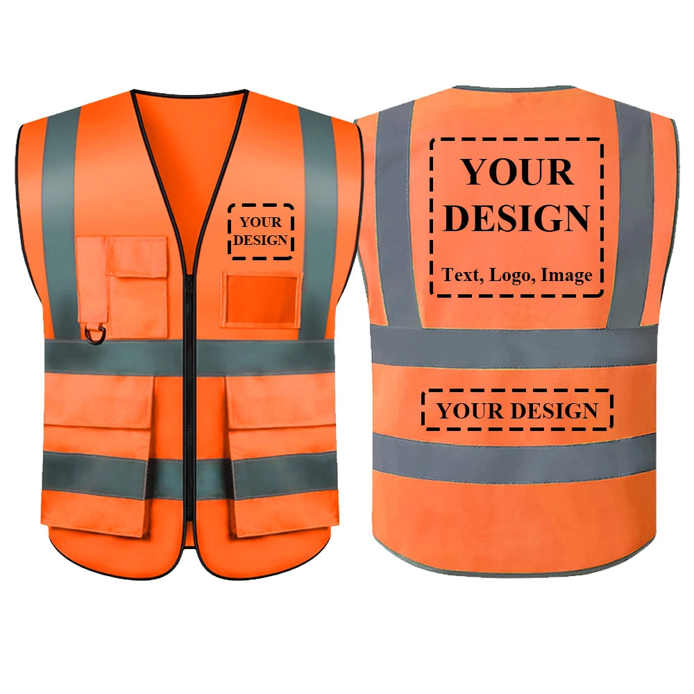 Chaleco de seguridad con logotipo personalizado para hombre y mujer, de alta visibilidad, con bolsillo y cremallera, para trabajo de construcción.