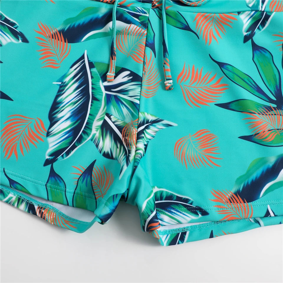 Bikini con cordón y estampado tropical para mujer, traje de baño de cintura alta con lazo frontal, pantalones cortos, traje de baño sexy para mujer, ropa de playa de verano