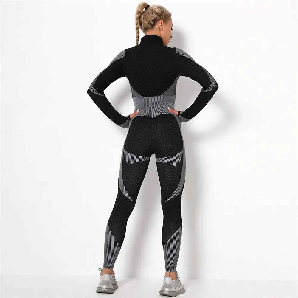 Conjunto de 3 piezas de yoga sin costuras, chaleco deportivo de fitness, pantalones de cintura alta que levantan la cadera, ropa de entrenamiento, conjunto de leggings de gimnasio para mujer