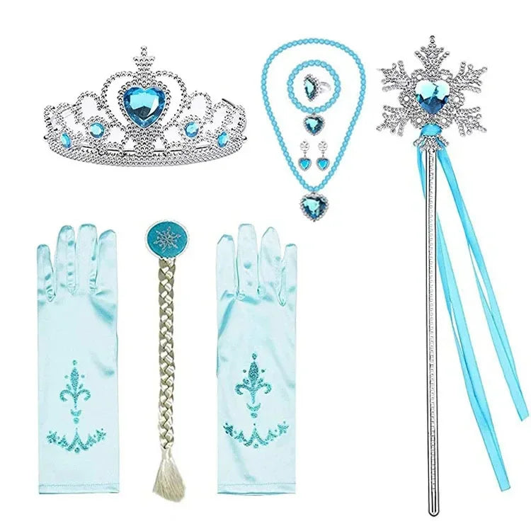Accesorios de cosplay de Elsa para niña, disfraz de princesa Reina de las Nieves, joyería, varita, corona, collar, clips para las orejas, accesorios de fotografía para juegos de rol.
