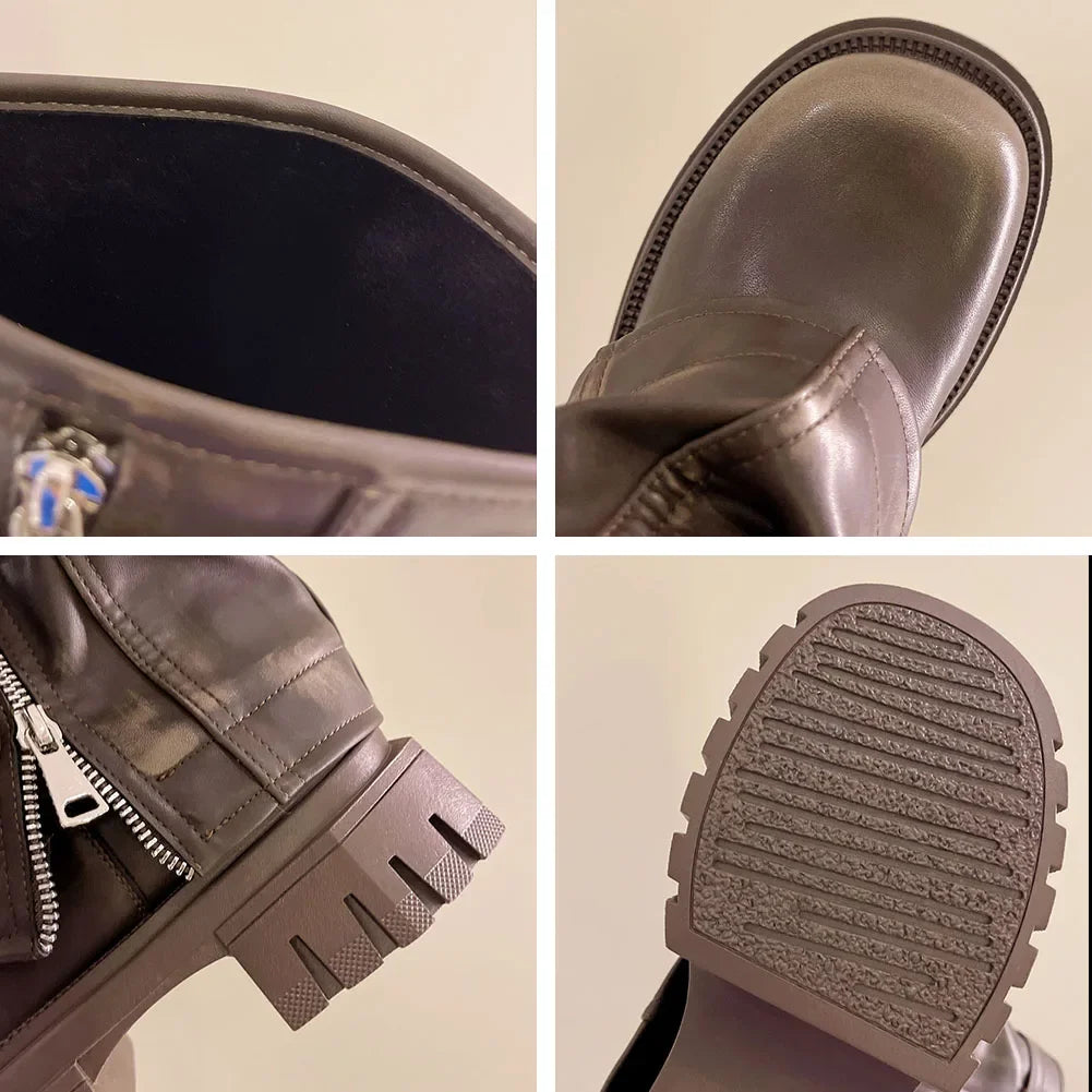 Botas de media caña para mujer de la marca Desinger Knight, con plataforma de tacón alto grueso, estilo punk, estilo motociclista, estilo gótico, para la calle.