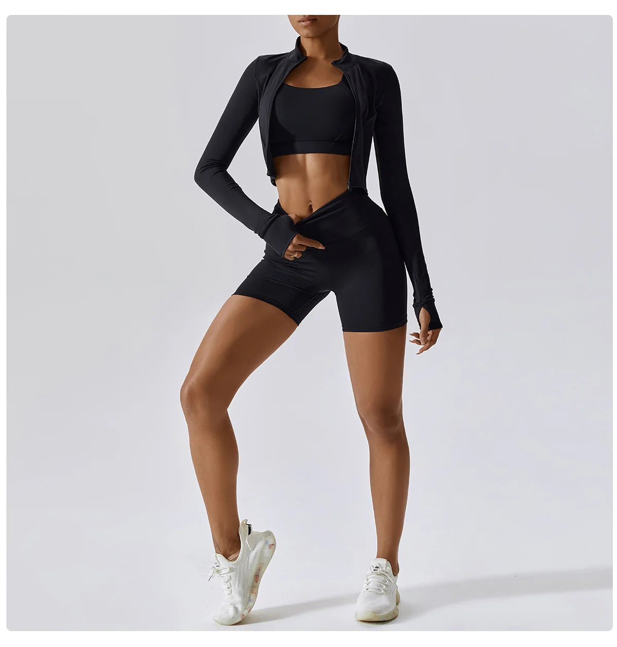 Conjunto de yoga de 3 piezas para mujer, conjuntos de entrenamiento, ropa deportiva para gimnasio, ropa deportiva con cremallera, leggings de manga larga y cintura alta, trajes deportivos, traje de yoga