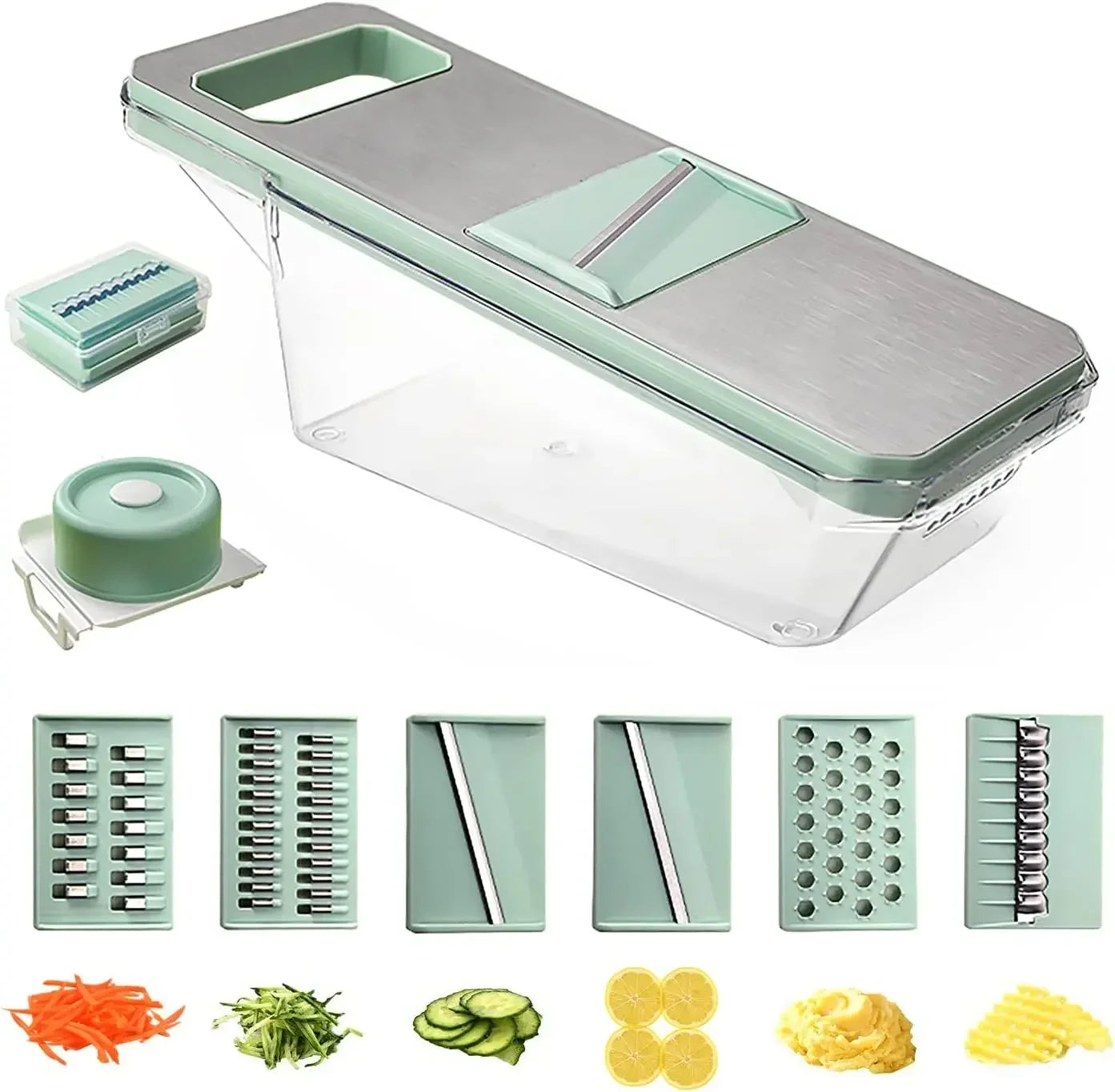 Mandolina cortadora de verduras 6 en 1: 6 cuchillas para cortar, juliana y triturar verduras fácilmente.