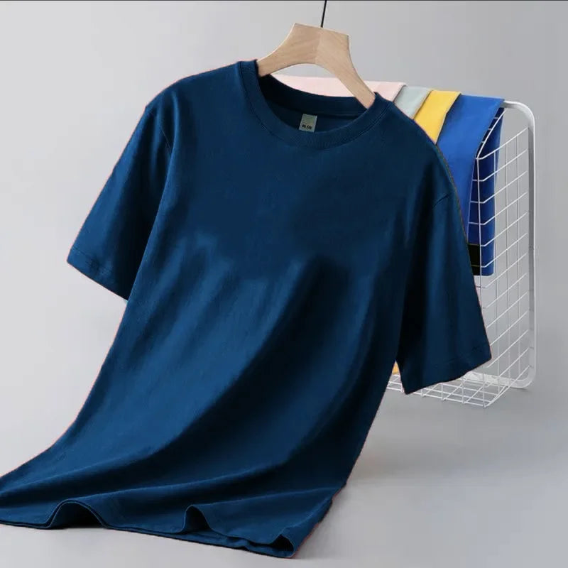 Camiseta de manga corta de color liso para hombre, corte entallado, clásica, versátil, interior, adelgazante, para verano, 2024