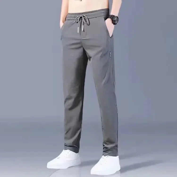 Pantalones casuales de seda de hielo para hombre, pierna recta fina, secado rápido, ligeros, transpirables, deportivos, de talla grande, para primavera y verano